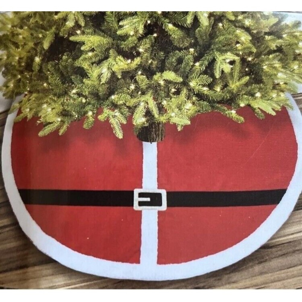 Santa's Workshop 48 Inch Santa Suit Belt Christmas Tree Skirt Red White Faux Fur